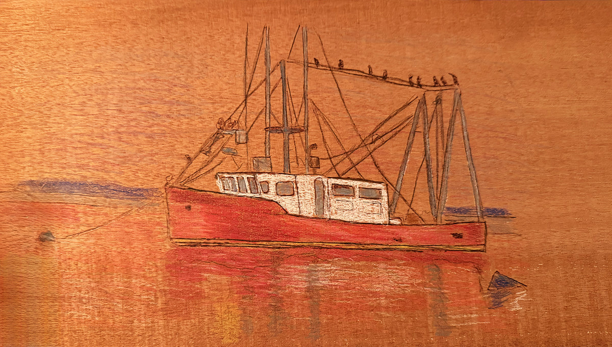 A lone fishing boat drifts gently on Cape CodÕs sparkling waters.
