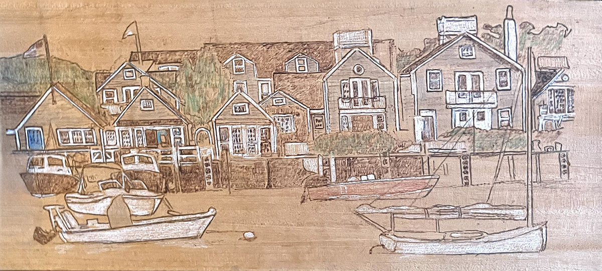 Quiet Harbor portrays a tranquil Nantucket harbor with exquisite, finely rendered detail